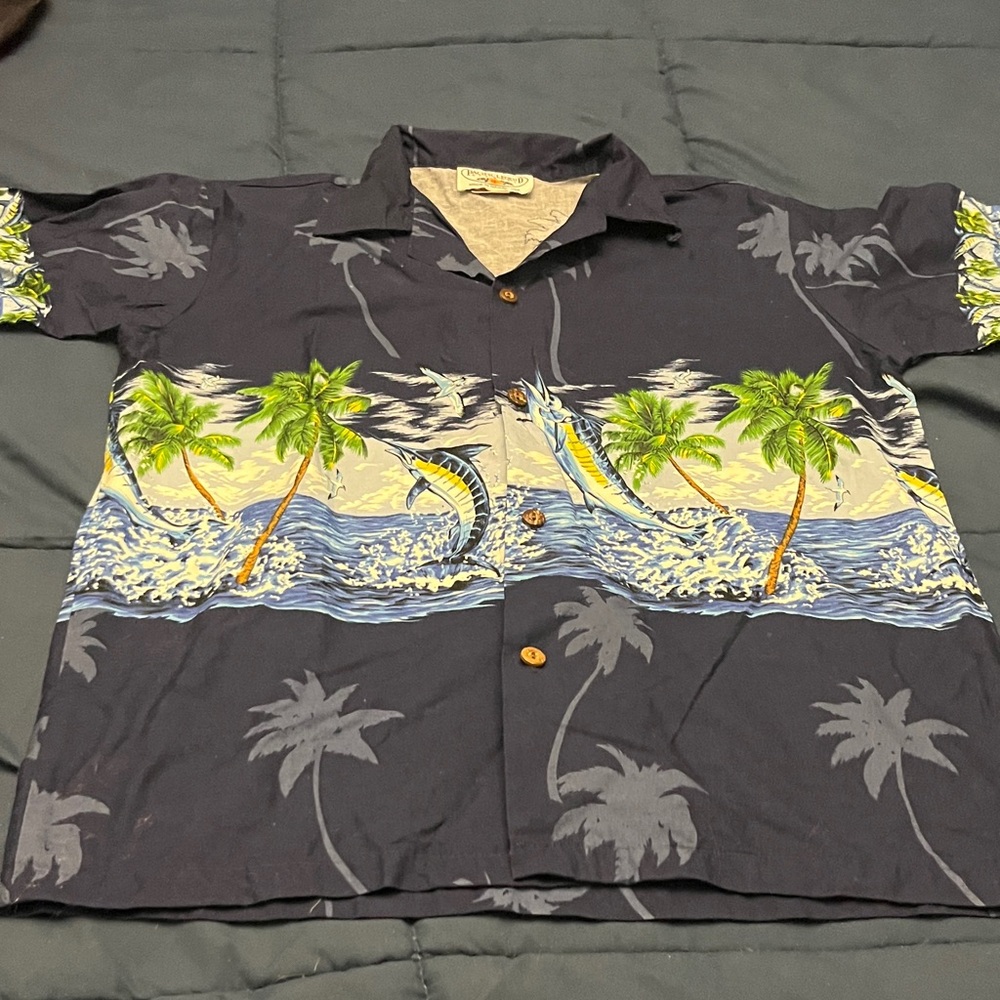 Navy Tropical Kids Button Down Shirt NWOT